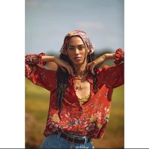 Anthropologie Rust Orange Dressy Long Sleeved Blouse XS